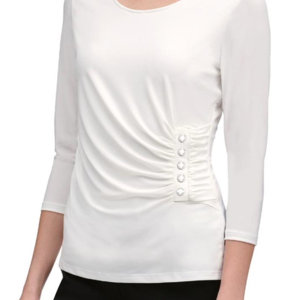 Elegant White Women's Top with Button Detail